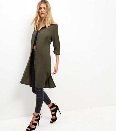 Tall Khaki Chiffon Longline Shirt | New Look
