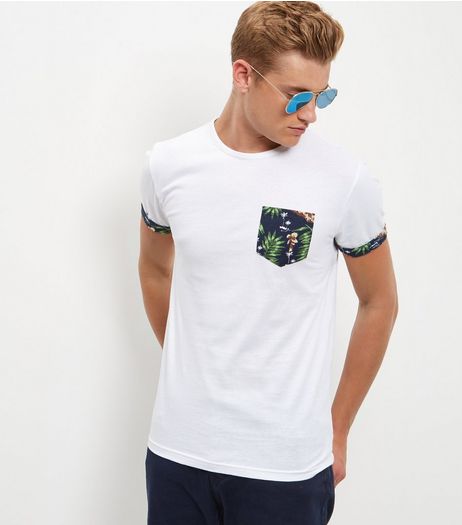 White Abstract Print Panel Contrast Trim T-Shirt | New Look