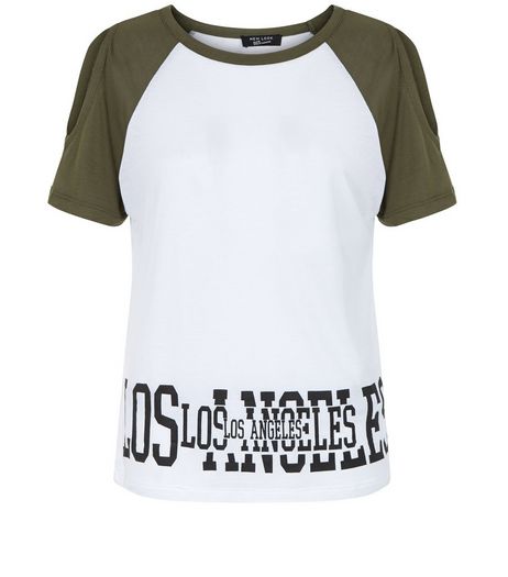 Teens Khaki LA Print Raglan T-Shirt | New Look
