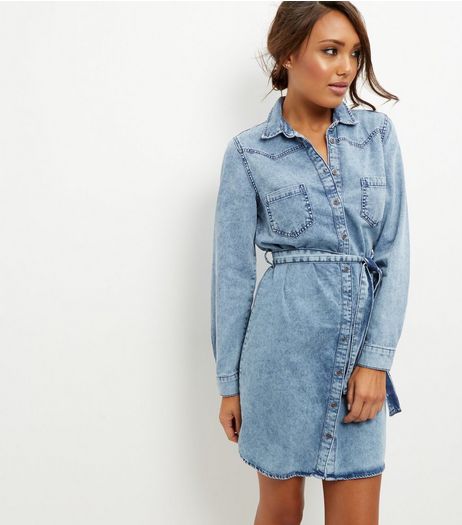 Blue Denim Belted Shirt Dress | New Look