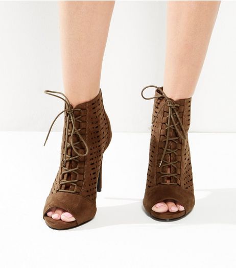 Wide Fit Khaki Lace Up Sandals | New Look