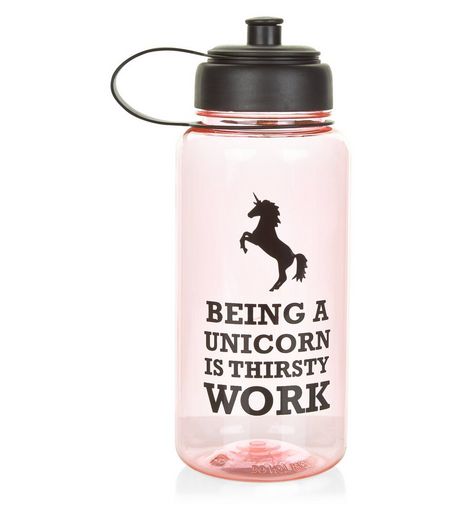 Shell Pink Thirsty Unicorn Slogan Water Bottle | New Look
