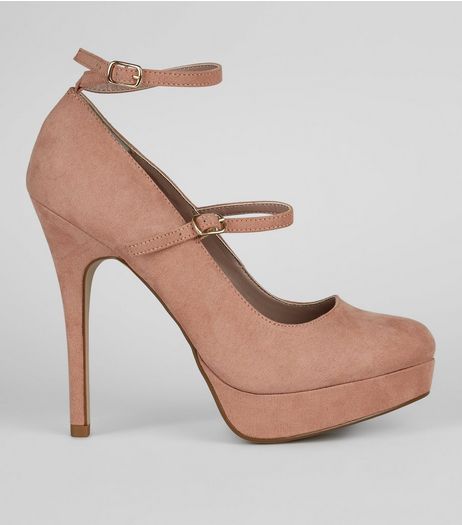 Pink Suedette Platform Double Strap Heels | New Look