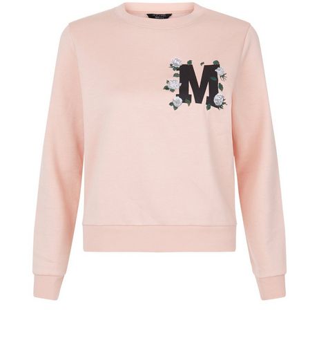 Teens Pink M Print Floral Embroidered Sweater | New Look