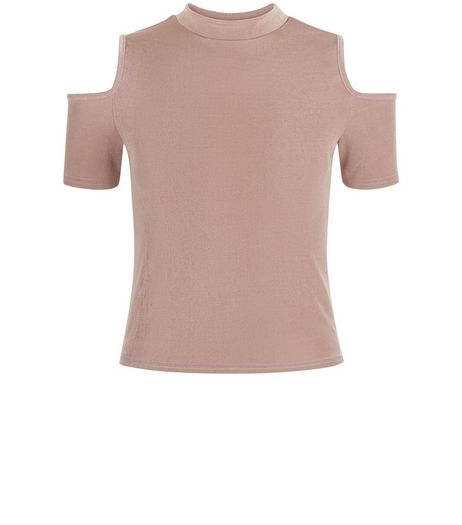 Teens Shell Pink Cold Shoulder Funnel Neck Top | New Look