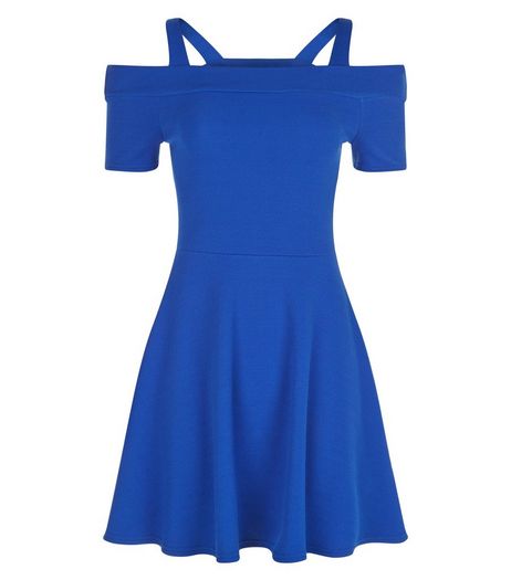 Teens Blue Cold Shoulder Skater Dress | New Look