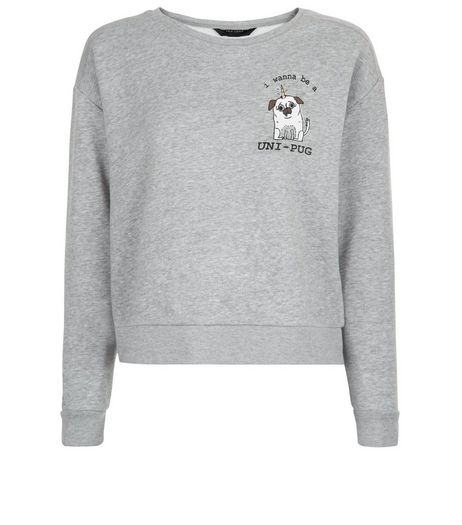 Teens Grey Pug Print Sweater | New Look