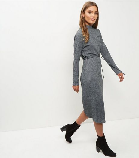 Mela Grey Knitted Funnel Neck Dress | New Look