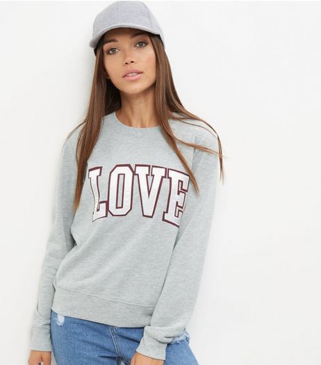 Grey Love Print Sweater | New Look