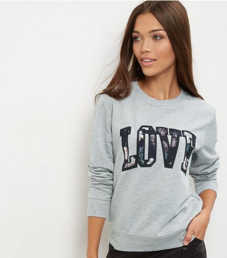 Grey Love Floral Print Sweater | New Look
