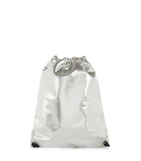 Silver Metallic Drawstring Backpack | New Look