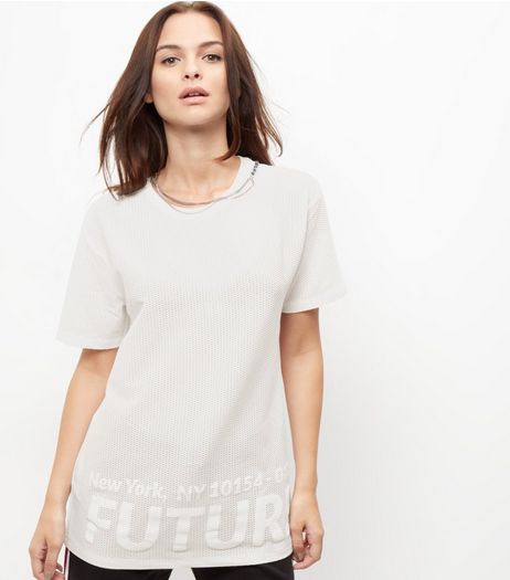 White Mesh Future Print Longline T-Shirt | New Look