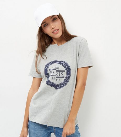 Grey Paris Print Spliced T-Shirt | New Look