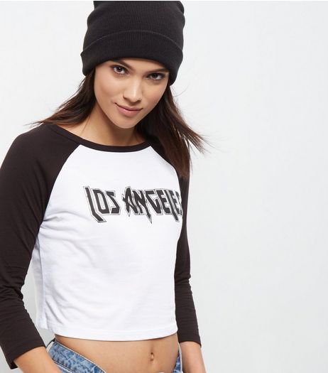 White LA Print Raglan T-Shirt | New Look