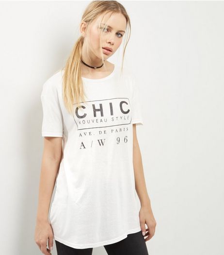 White Foil Chic Print T-Shirt | New Look