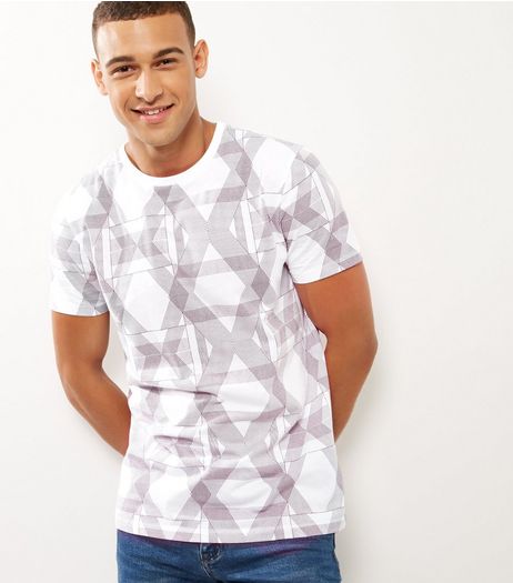 White Cotton Geo Print Short Sleeve T-Shirt | New Look