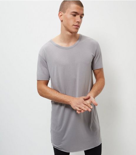 Grey Extreme Longline T-Shirt | New Look