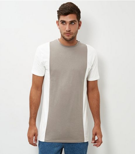 Stone Colour Block Longline T-Shirt | New Look