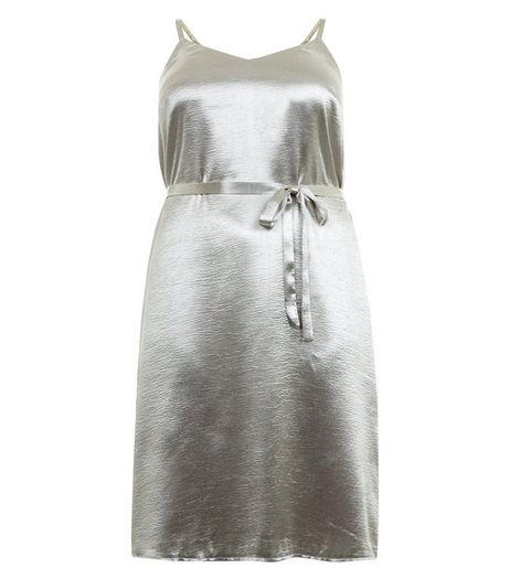 Curves Silver Metallic Slip Dress | New Look