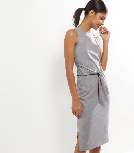 Grey Tie Waist Sleeveless Midi Dress | New Look