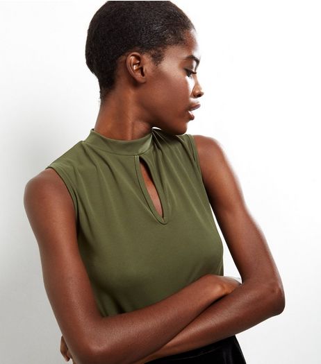 Khaki Keyhole Funnel Neck Sleeveless Top | New Look