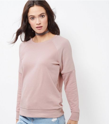 Shell Pink Ribbed Panel Sweater | New Look
