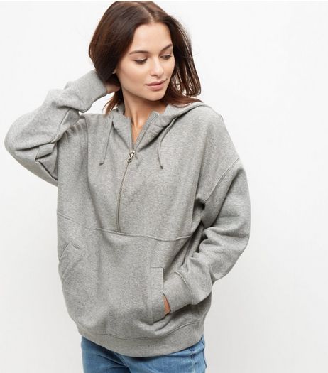 Grey Zip Front Hoodie | New Look