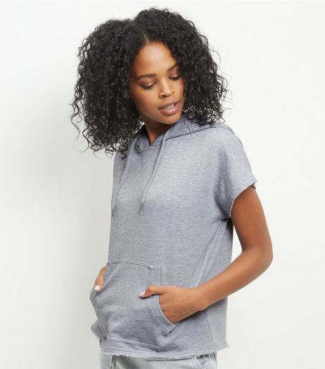 Grey Hooded Raw Hem Sweater Top | New Look