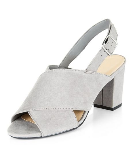 Teens Grey Suedette Sling Back Block Heels | New Look