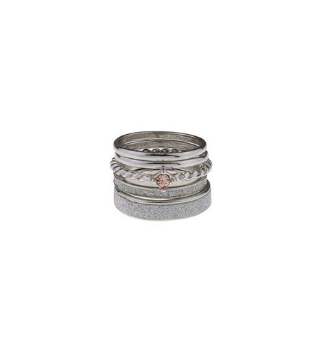 Silver Glitter Stone Ring Pack | New Look
