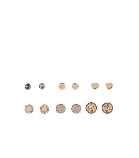 6 Pack Rose Gold Filigree Stud Earrings | New Look