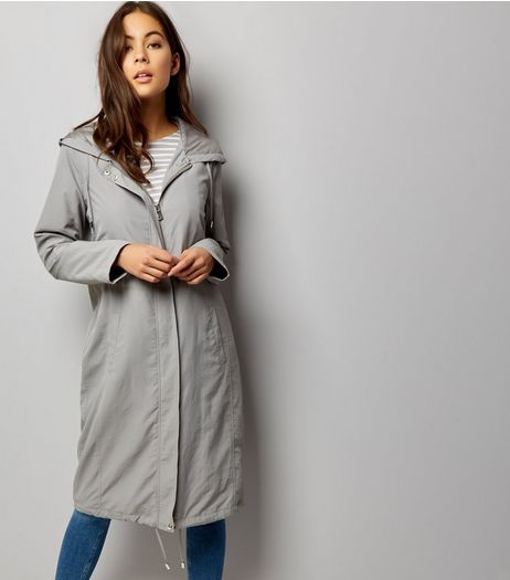 Grey Drawstring Hooded Duster Coat | New Look