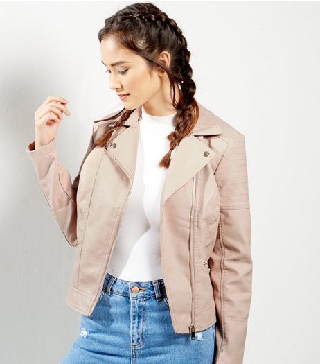 Pink Leather-Look Biker Jacket | New Look