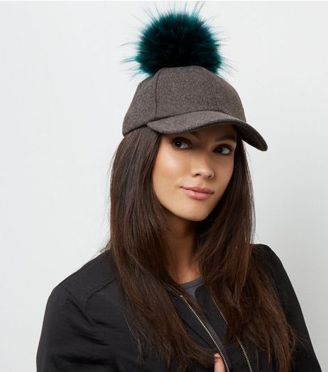 Grey Felt Pom Pom Cap | New Look