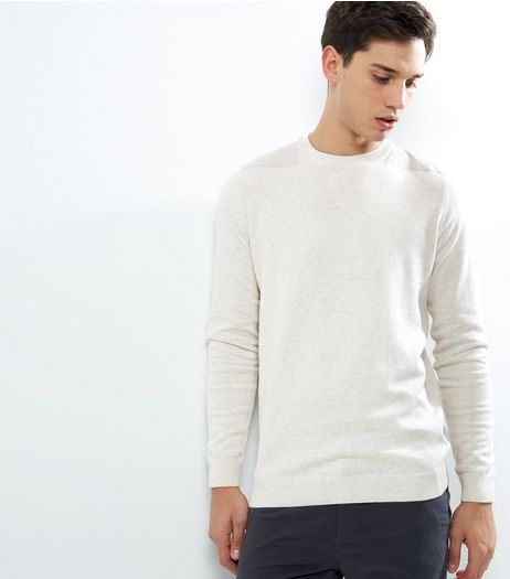 Cream Shoulder Patch Crew Neck Jumper | New Look