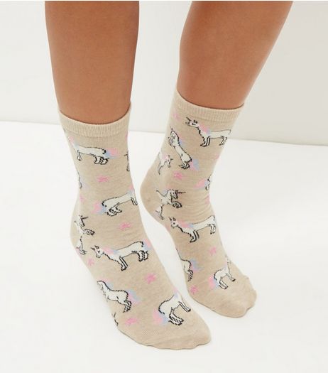 Cream Unicorn Print Socks | New Look