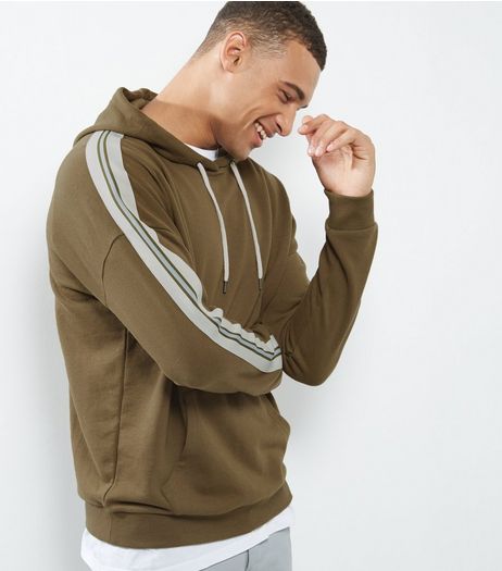 Khaki Tape Sleeve Print Hoodie | New Look