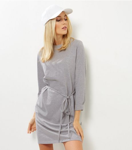 Grey Seam Trim Tie Waist Tunic Dress | New Look