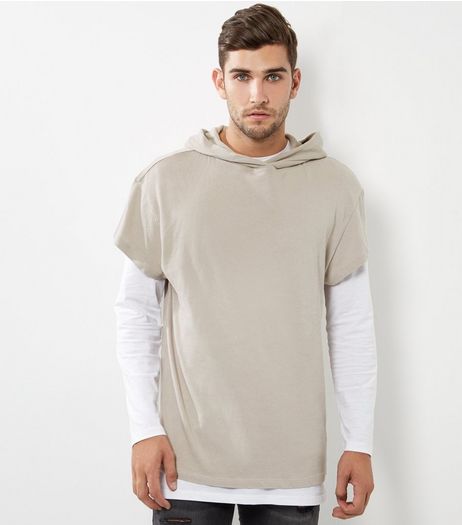 Stone Cotton Short Sleeve Hoodie | New Look