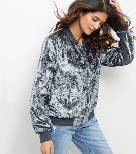 Grey Crushed Velvet Bomber Jacket | New Look