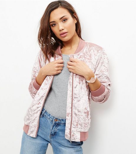 Pink Crushed Velvet Bomber Jacket | New Look