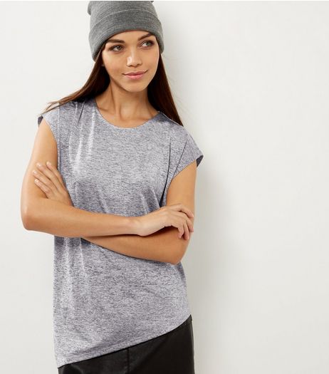 Grey Metallic Asymmetric Hem T-Shirt | New Look
