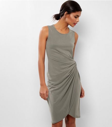 Khaki Knot Side Midi Dress | New Look