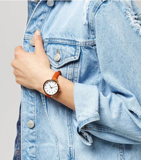 Orange Oversized Skinny Strap Watch | New Look