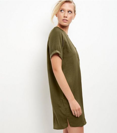 Khaki Sateen Shirt Dress | New Look