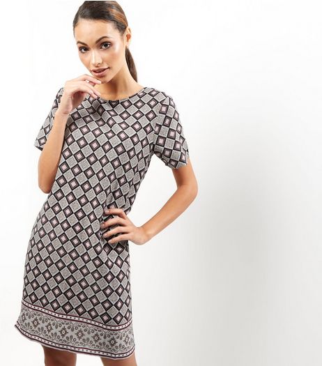 Grey Tile Print Tunic Dress | New Look