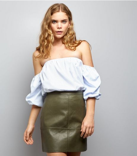 Khaki Leather-Look Mini Skirt | New Look