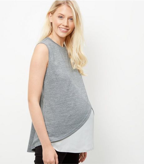 Maternity Grey Wrap Front Layered Sleeveless Top | New Look