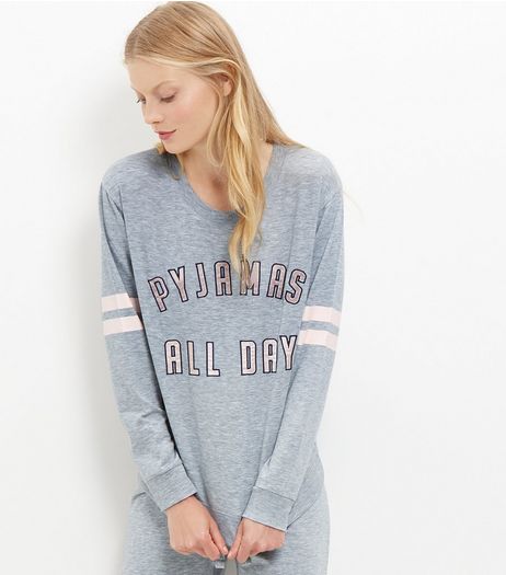 Grey Pyjamas All Day Print Pyjama Sweater | New Look