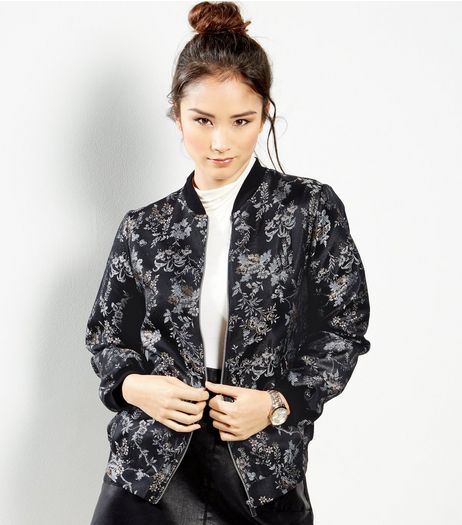 Light Grey Floral Print Bomber Jacket | New Look